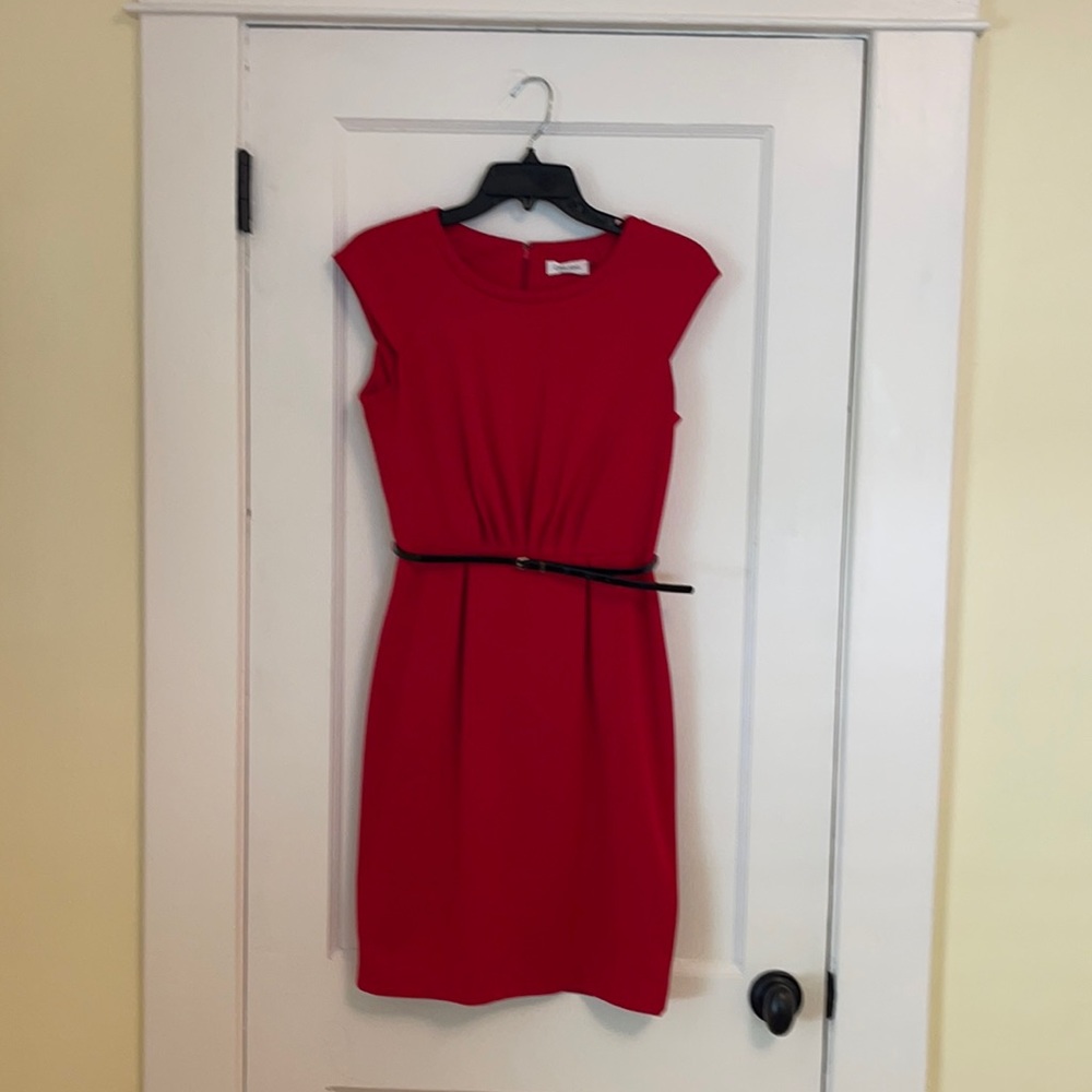 Calvin Klein Size 4 Red Midi Dress, work, office, holidays
